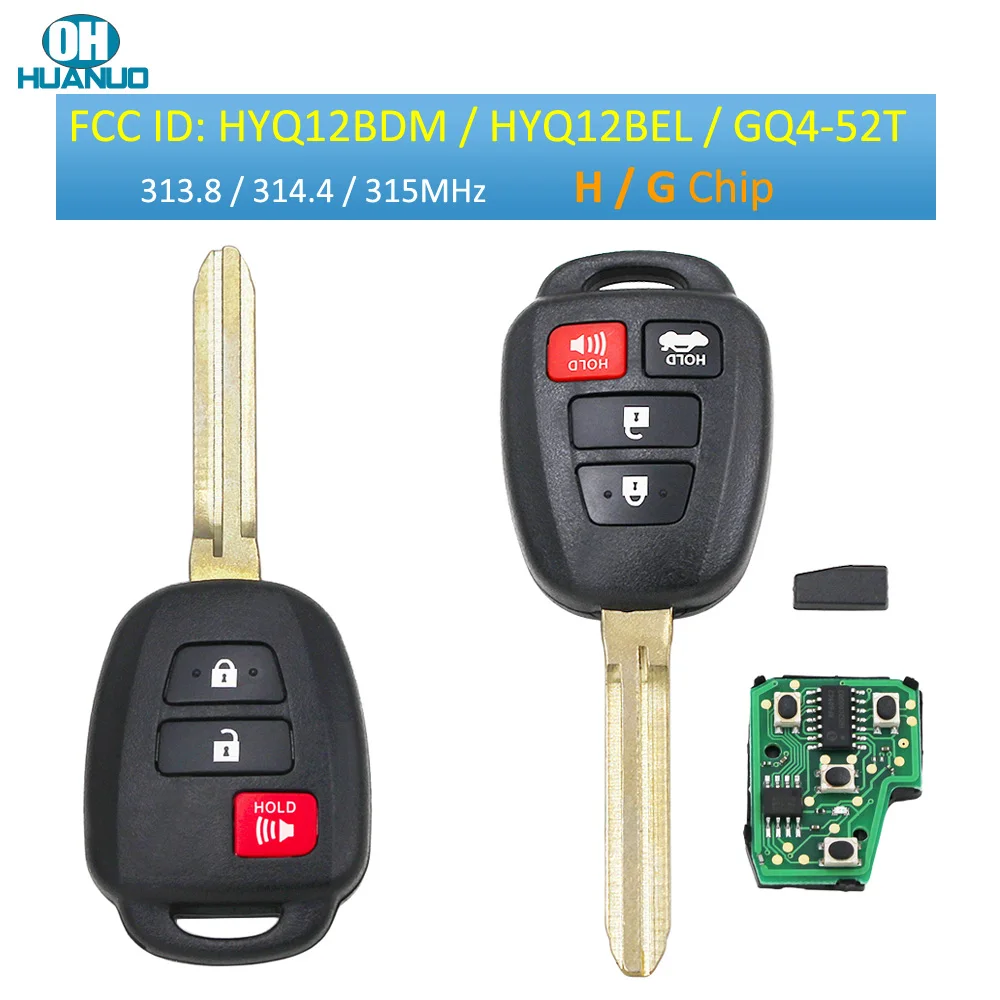 Дистанционный ключ с 3 /4 кнопками для Toyota Prius RAV4 Corolla Camry 314 2 МГц G чипом H(8A) FCCID:HYQ12BDM