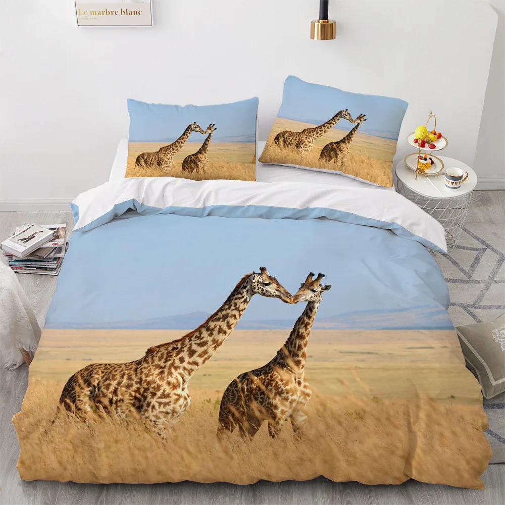 

Soft Bedding Set 3d Digital Giraffes Printing Duvet Cover Pillowcases Set with Zipper Closure UK/AU/US Size