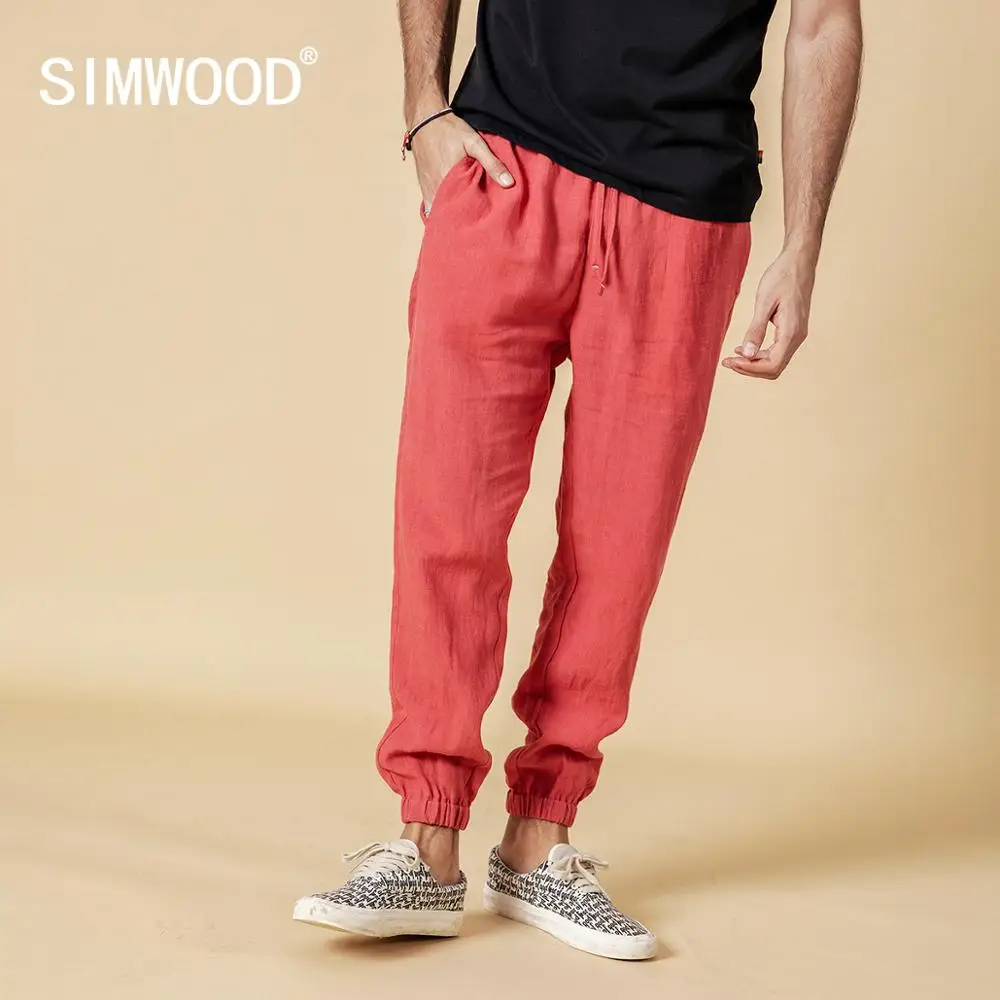 Демисезонные мужские брюки SIMWOOD, штаны из льна длиной до щиколотки, брюки с эластичным поясом на завязке,, штаны батальных размеров, 190095