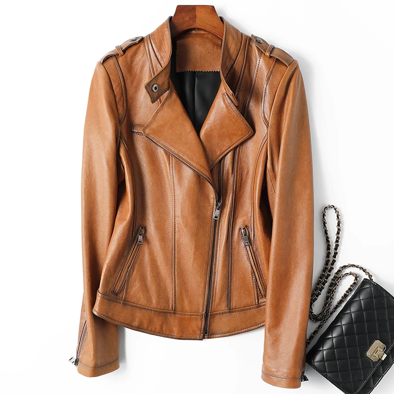 2021 Real Genuine Leather Jacket Women Leather Jackets Sheepskin Coat Spring Korean Short Moto Coats Woman Clothes