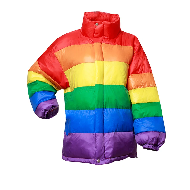 

YICIYA 2021 Femme Chaqueta Mujer Winter Casual Jacket Women Rainbow Wadded Parka Plus Size Loose Striped Coat Femme