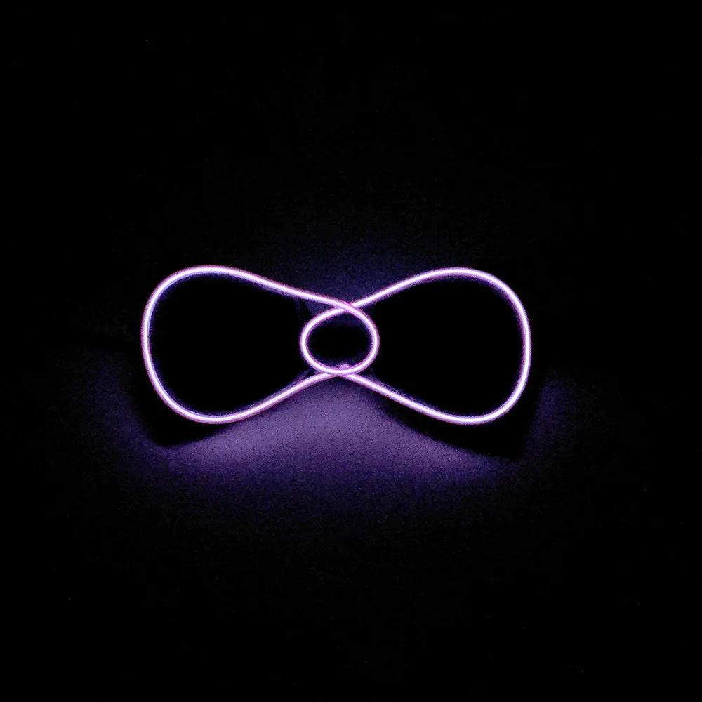 Фиолетовый New 10 Color Choice Flashing Light Up LED Neon Bow Tie Lemon Green glow EL wire BowTie For Evening Party Decor - Цвет: Фиолетовый