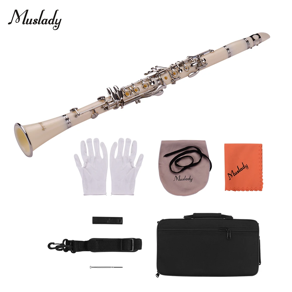 Muslady ABS 17-клавишный кларнет Bb плоский с переносным чехлом перчатки Чистящая