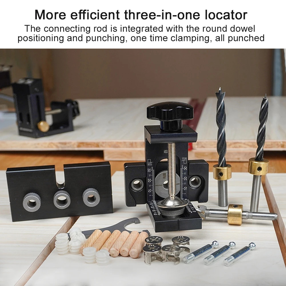 

3 In 1 Woodworking Tool Handheld Pocket Furniture Practical Hole Jig Kit Guide Doweling Puncher Positioner Drilling Locator DIY