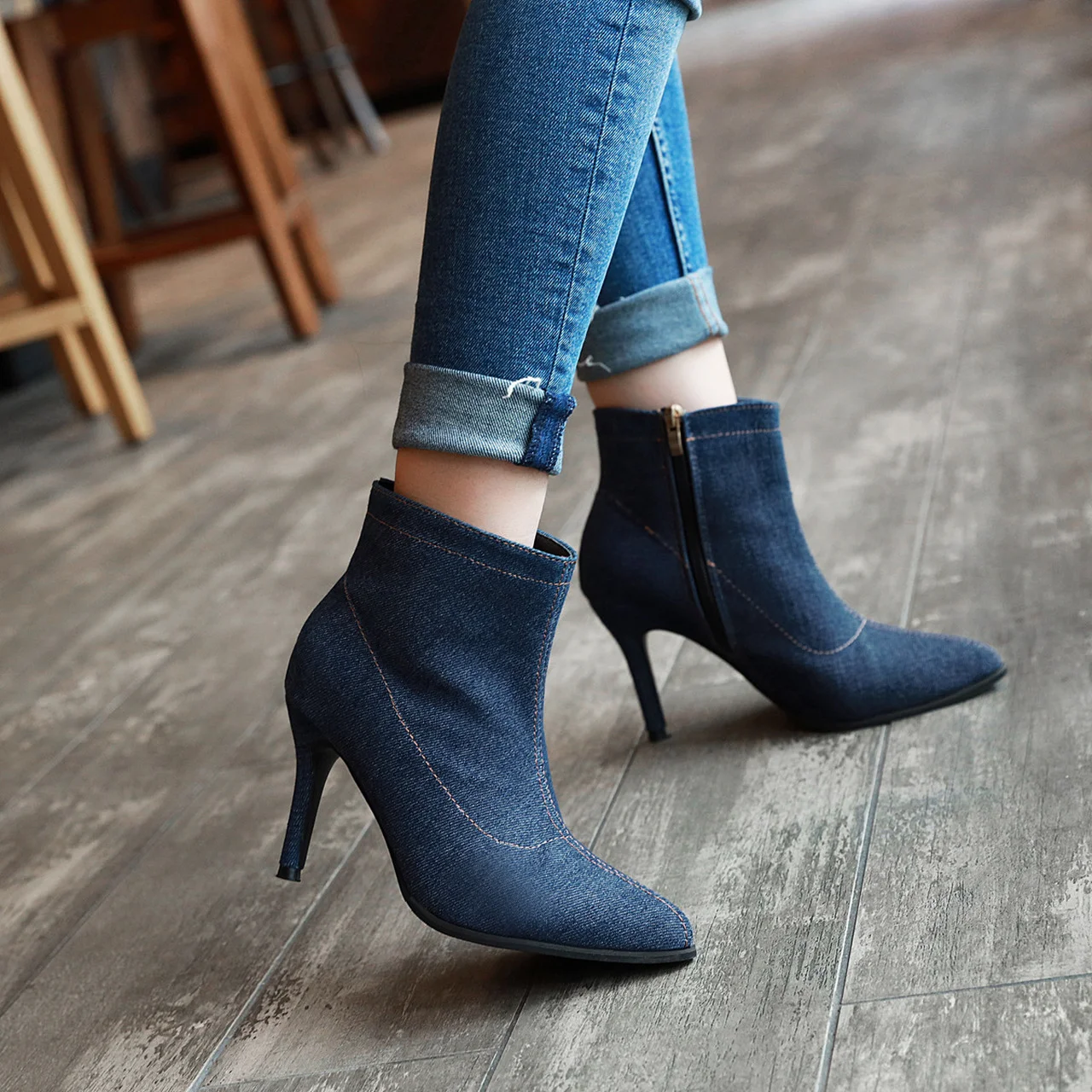 

Women's high heels fashion short boots 2021 fall/winter cowboy ankle boots sexy zipper pointed toe women's boots zapatos mujer
