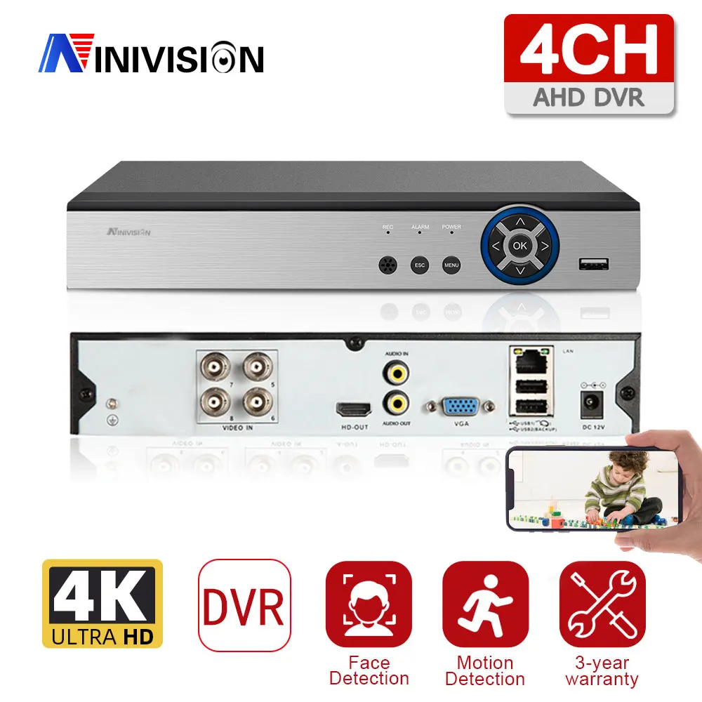 

NINIVISION 4CH 8CH 8MP 5MP AHD DVR Hybaird NVR Xmeye Human Face Detection 4K Video Recorder For 8MP AHD CVI TVI CVBS CCTV Camera