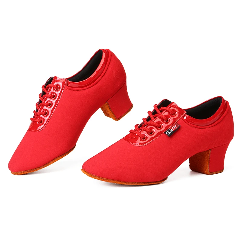 Latin Dance Shoes For Women Heels Red 3.5/5CM Ballroom Sneakers Practise Until You Can't Get It Wrong With HROYL Dancing Shoes
