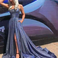 new blue glittery formal evening dresses 2021 lace up back sparkle prom party gowns long vestidos de fiesta noche
