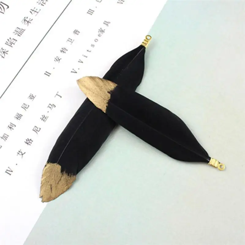 black 10 шт./лот, перьевые серьги-капли для волос, подвески для сережек, сделай сам, ювелирные изделия ручной работы, натуральный богемский шлейф - Окраска металла: black