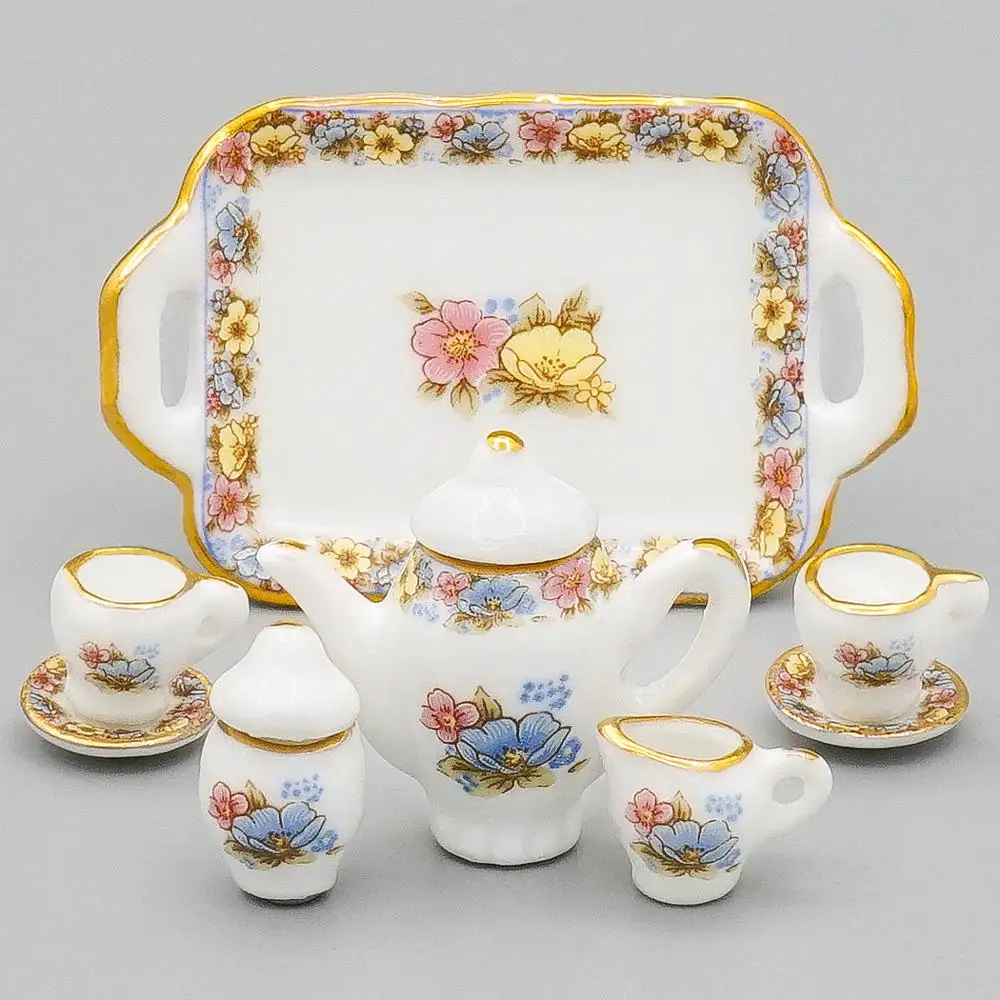 Odoria 1:12 миниатюрные фарфоровые чайные чашки Chintz 8 шт. набор Кукольный дом кухонные