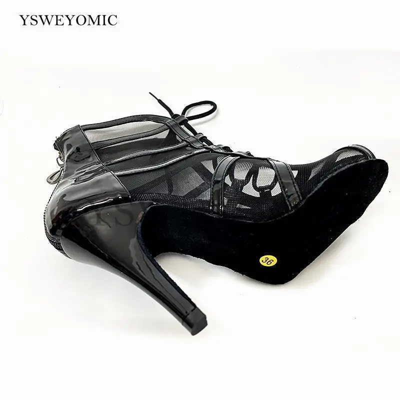 2021 Black Leather Women Dance Boot High Spiked Heel 10cm Thicker Comfortable Insole High Quality Made Latin Salsa Dance Shoes