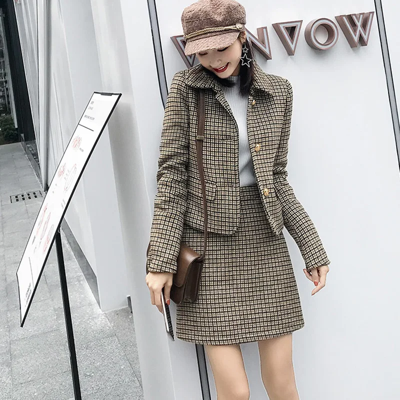 Ellacey/осенне зимний костюм с юбкой в стиле Хепберн корейский модный блейзером юбка