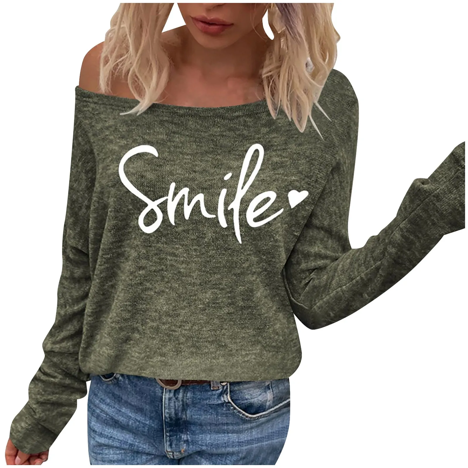 

Bottoming Women's Sweater Printed Multicolor Shirt Long-sleeved Off-shoulder Top Sweater Top Knitted Sweater Jumper
