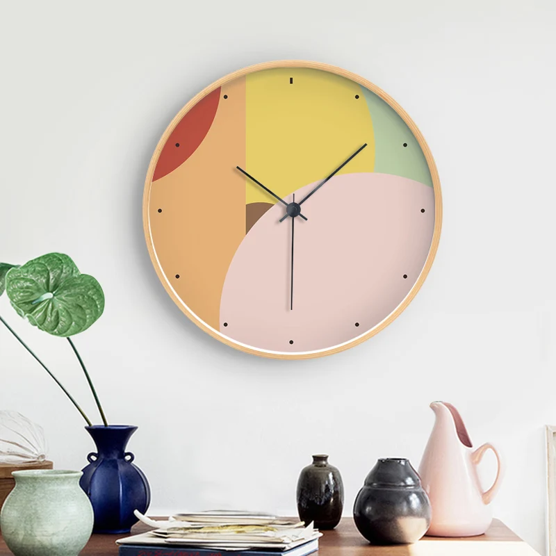 Современные бесшумные круглые Настенные часы из массива дерева с градиентным