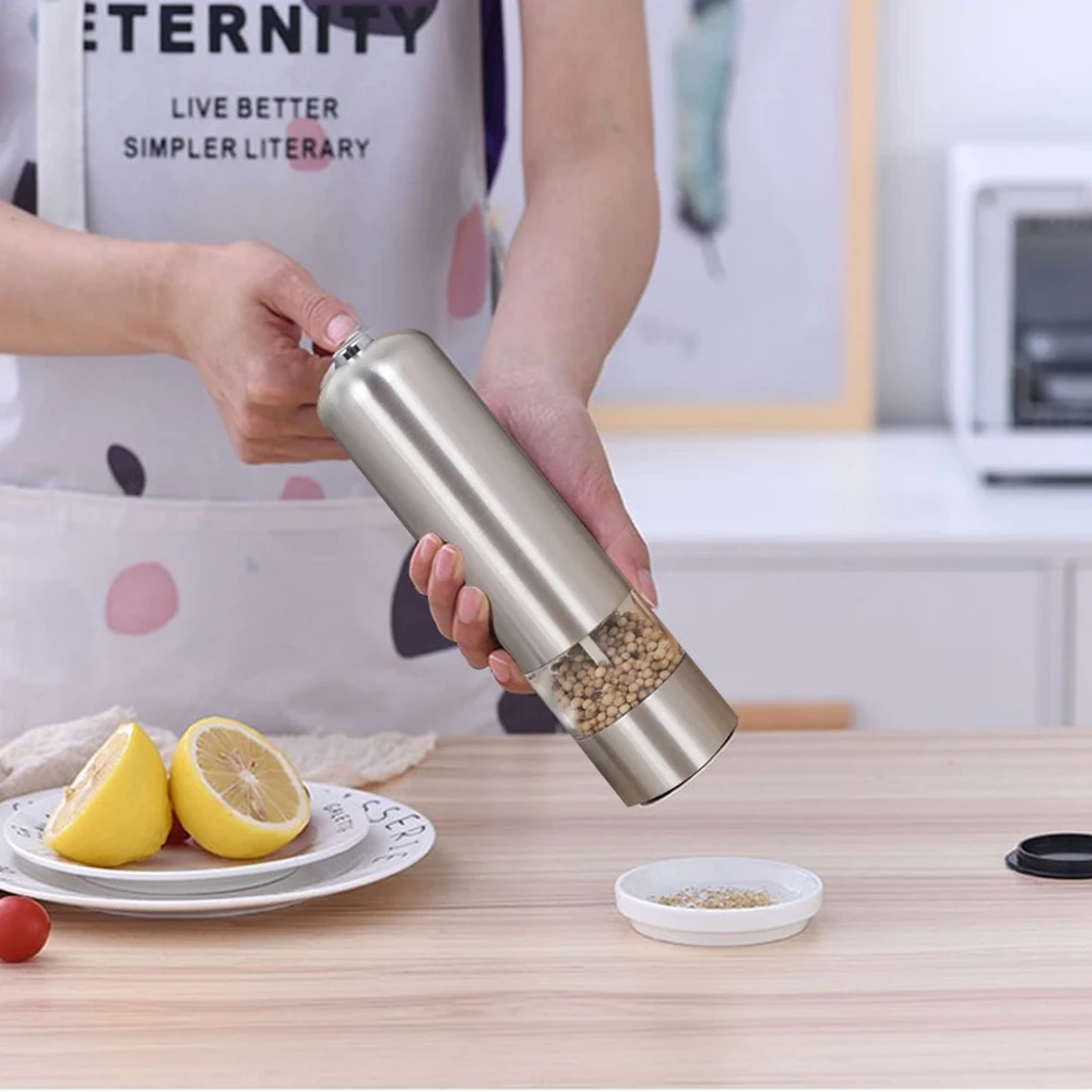 

Pepper Grinder Stainless Steel Electric Kitchen Tools Salt and Pepper Mil Condiment Grinder Spice Shakers Cooking Accessories