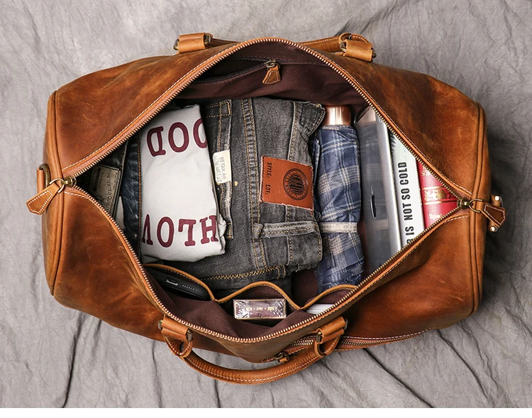 

Luxury Vintage Natural Crazy Horse Leather Men's Travel Bags Perfect Quality Genuine Leather Travel Totes