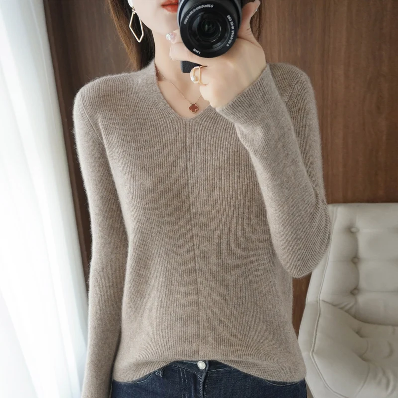 

Lafarvie Wool Blends Sweater Women Tops Female Pullover V Neck Long Sleeve Winter Casual Slim High Quality Knit Jumper Clothing