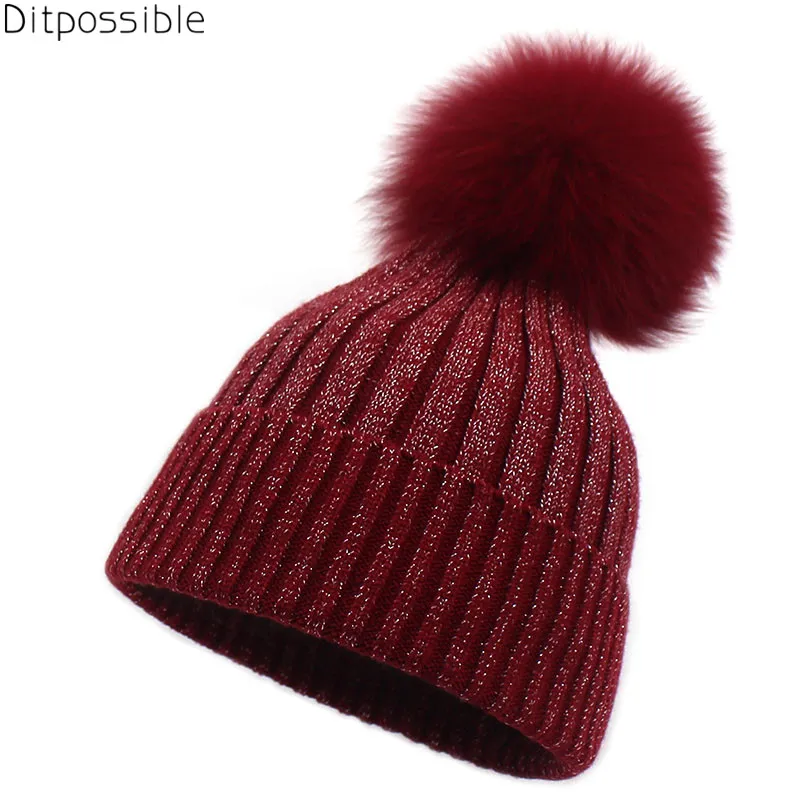 Зимние вязаные шапки ditonly для девочек Женская шерстяная шапка с помпоном из