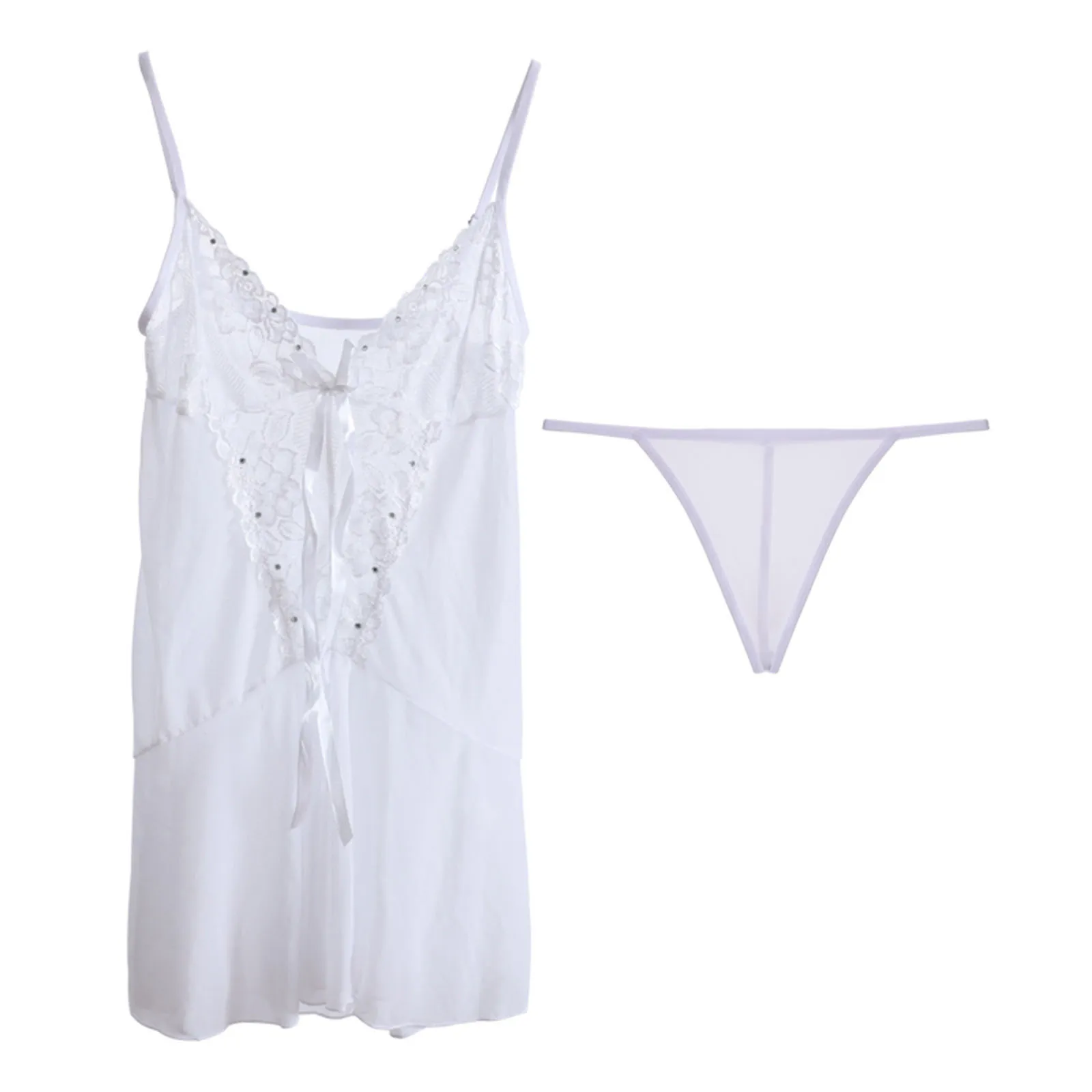 

2pc Erotic Underwear Dress For Women Students Transparent Lace Dress For Sleepwear Lingerie Dresses With Thong