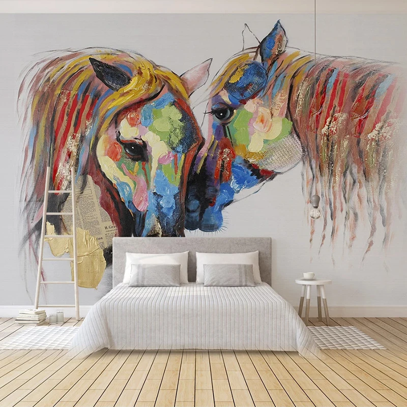 Пользовательские фото обои 3D Ручная роспись Красочная картина маслом с лошадью