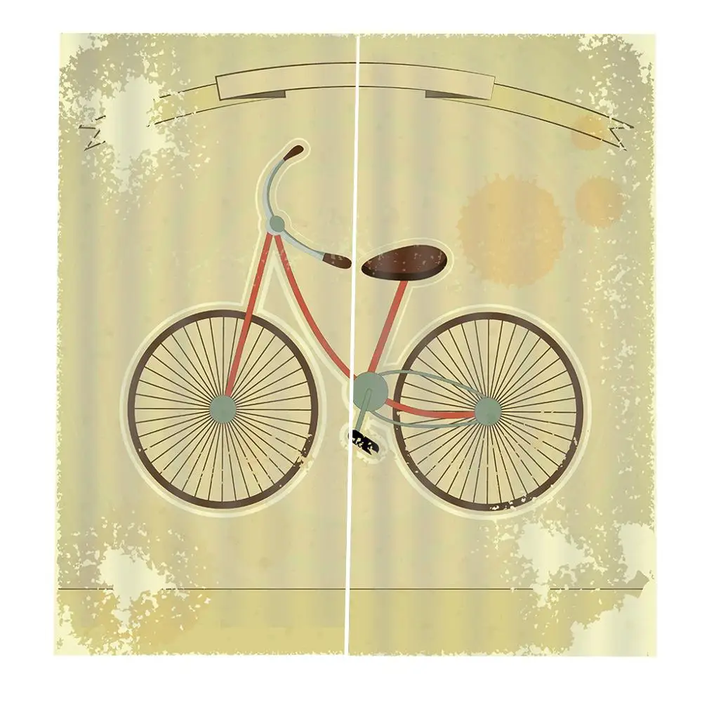 Cartoon Bicycle Curtains Healthy Active Lifestyle Travel Living Room Bedroom Large Window Drapes | Дом и сад