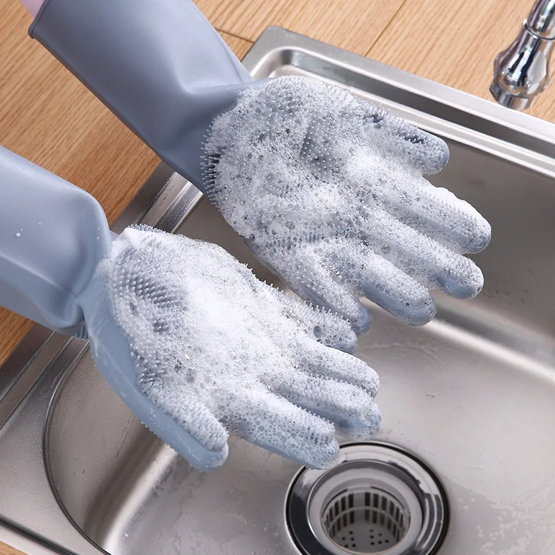 

1Pair Magic Silicone Dishwashing Gloves Scrubber Dish Washing Rubber Scrub Gloves Rubber Kitchen Household Car Pet Glove