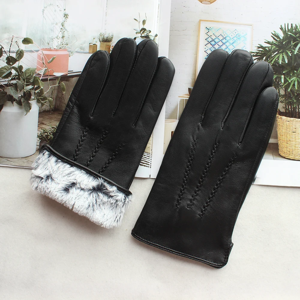 Bickmods Новые мужские модные перчатки из овчины короткие Стильные черные