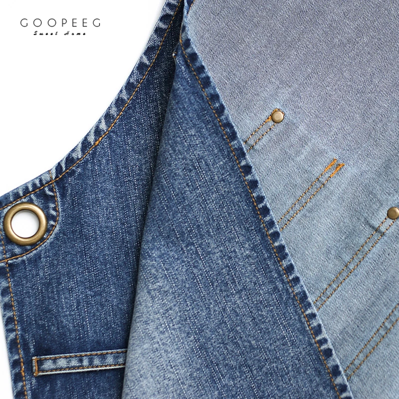 

GOOPEEG high quality washed denim apron home kitchen fashion work haircut baking garden art milk tea custom LOGO