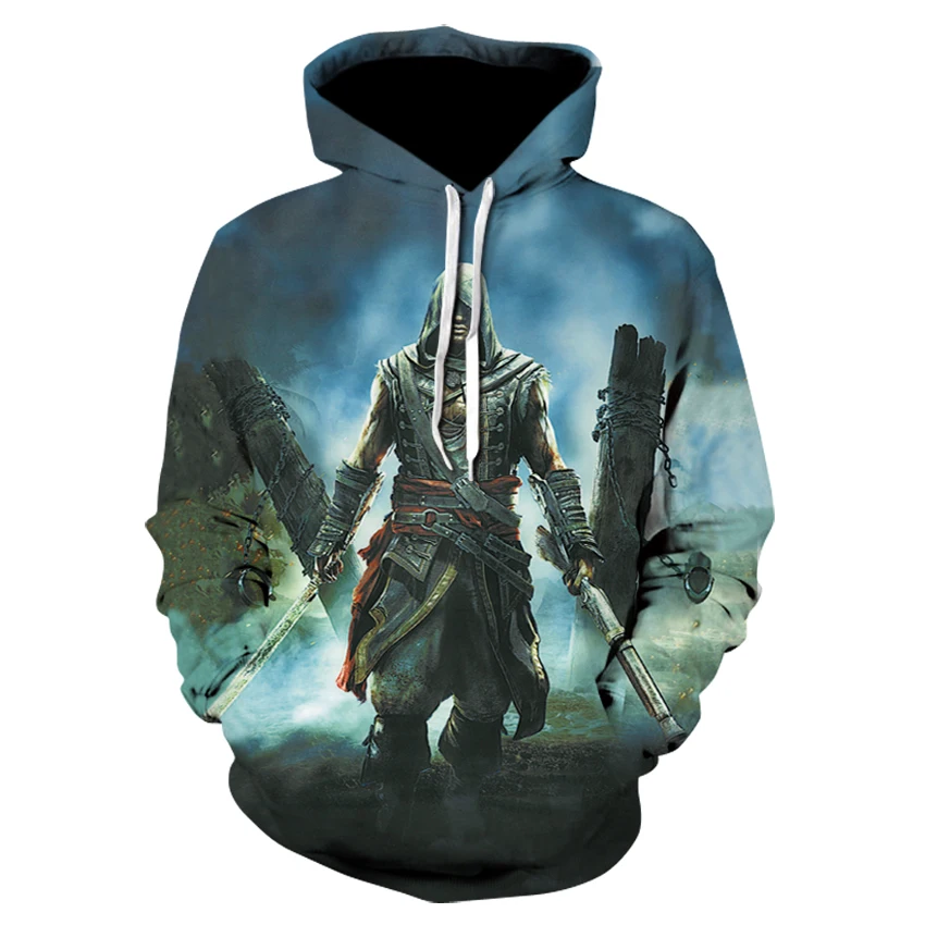 Худи с 3D-принтом убийцы Забавный крутой пуловер для файтингов повседневный