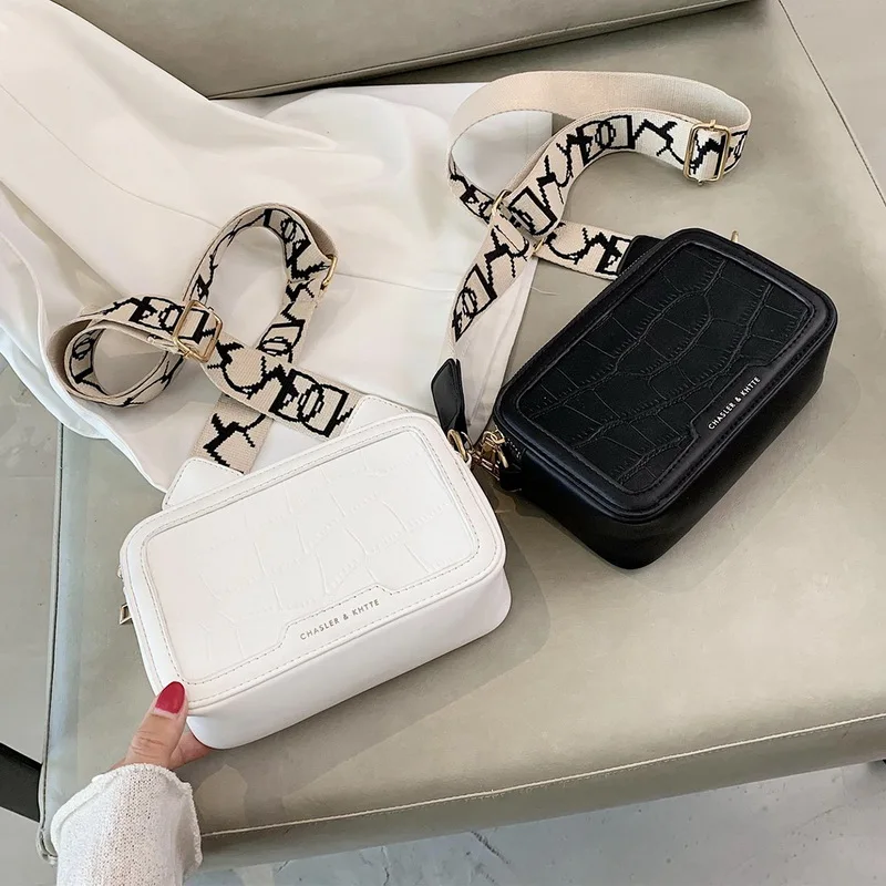 

Solid Color Fashion Bag Crocodile Pattern Stone Grain PU Leather Camera Bag Flap Cross Body Shoulder Bag For 2021 Luxury Design