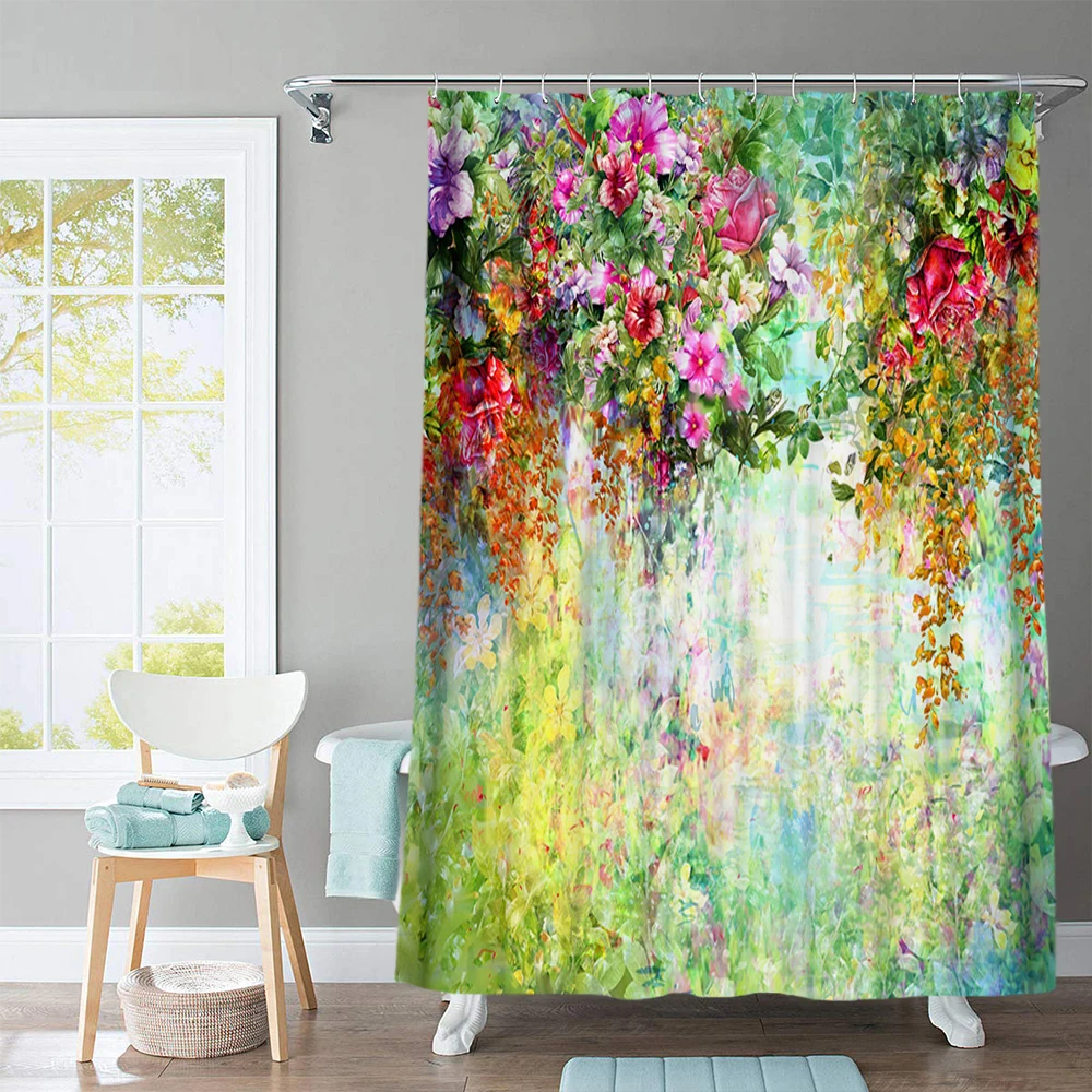

High Quality Flower leaf Fabric Shower Curtain Waterproof Beautiful Natural Scenery Bath Curtains for Bathroom Decor with Hooks