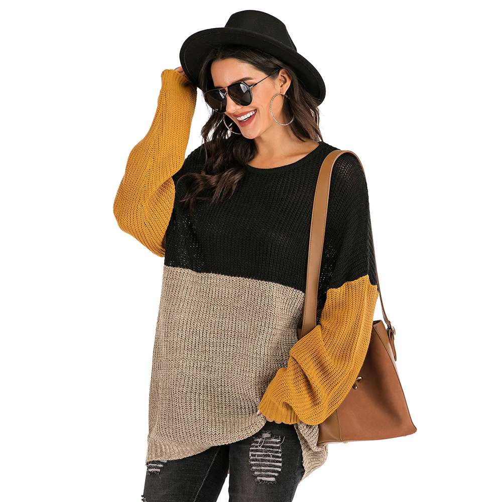 

2021 Autumn Women Pullovers Sweaters Woman Sweater Women's Clothing Stitched Jumpers Pullover Long Knitwear Loose