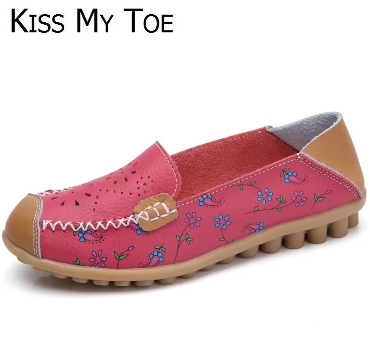 Модные Повседневные Дышащие женские туфли из натуральной кожи с цветочным