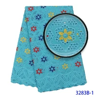 2020 high quality nigerian blue embroidered dry lace fabric african swiss cotton voile lace material for women dress xz2989b 5