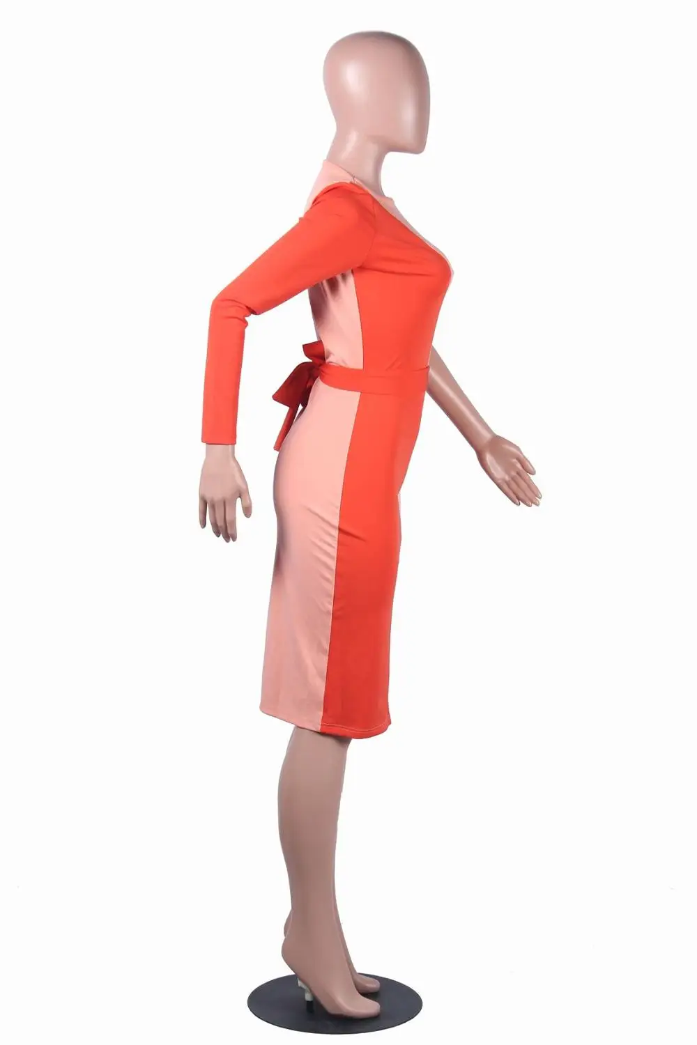 Осеннее модное платье в стиле пэчворк с кружевным рукавом Бандажное круглым