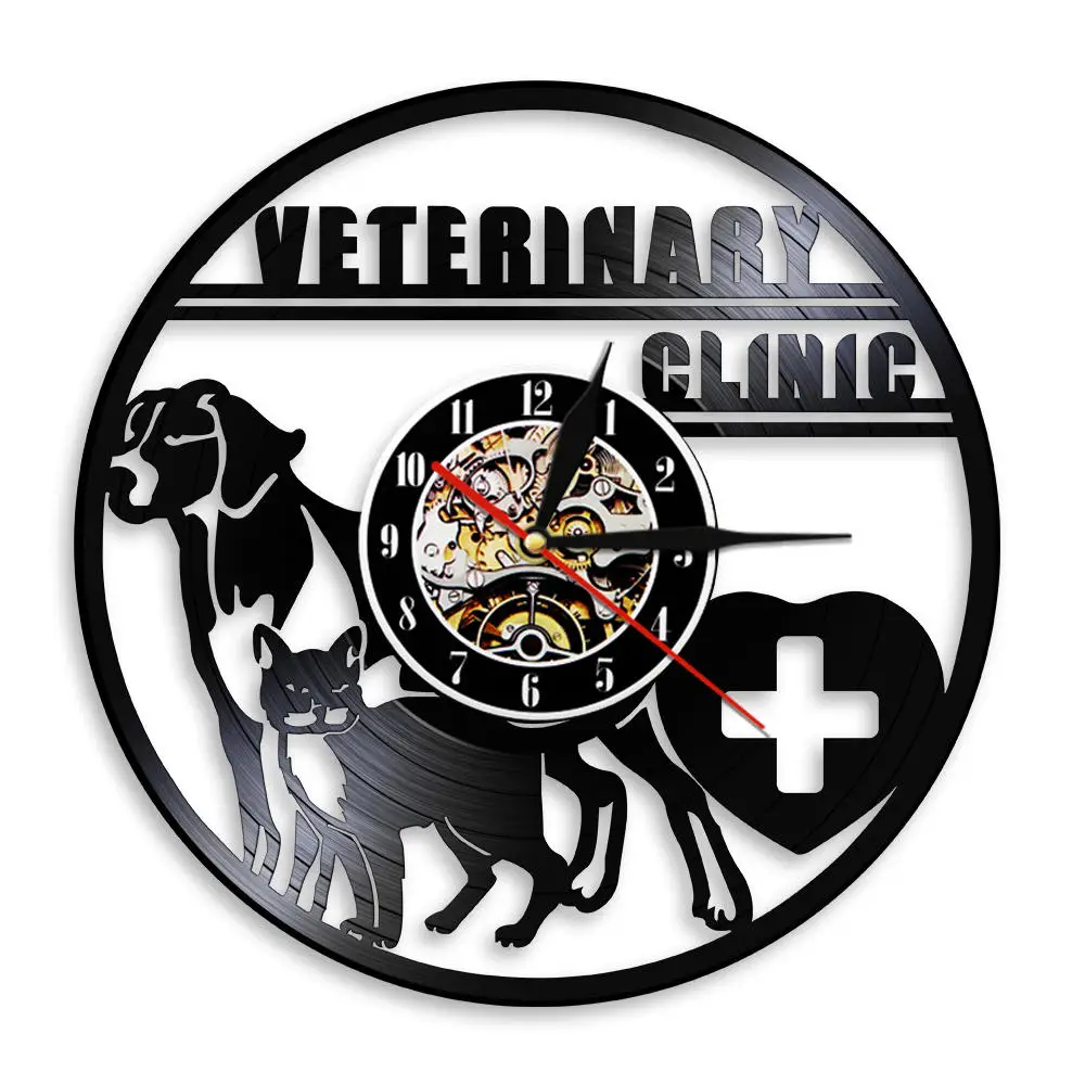 Veterinary Clinic Veterinarian Wall Watch Dogs And Cats Pet Care Animal Hospital Vinyl Record Clock Lovers Vet Gifts | Дом и сад