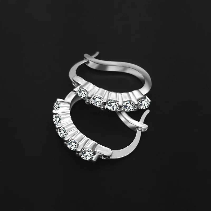 Модные серьги-гвоздики серебряного цвета Роскошные инкрустированные Стразы U