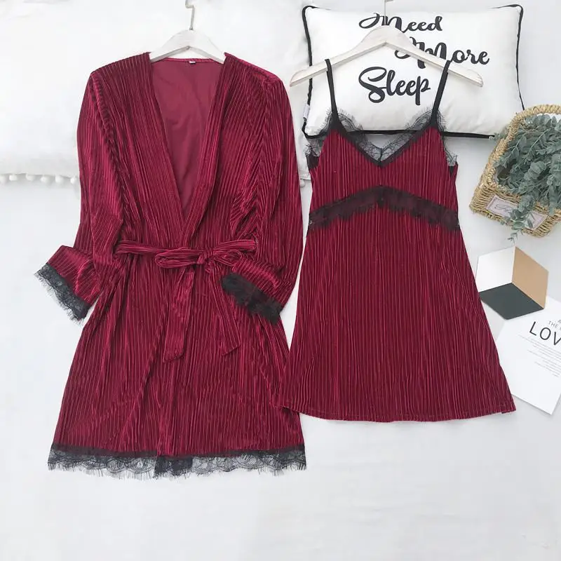 Burgundy2 Теплый Бархатный халат, кимоно, одежда для сна, мягкий велюр, женский свадебный халат, ночная рубашка, ночное белье, повседневное банное платье, интимное белье - Цвет: Burgundy2
