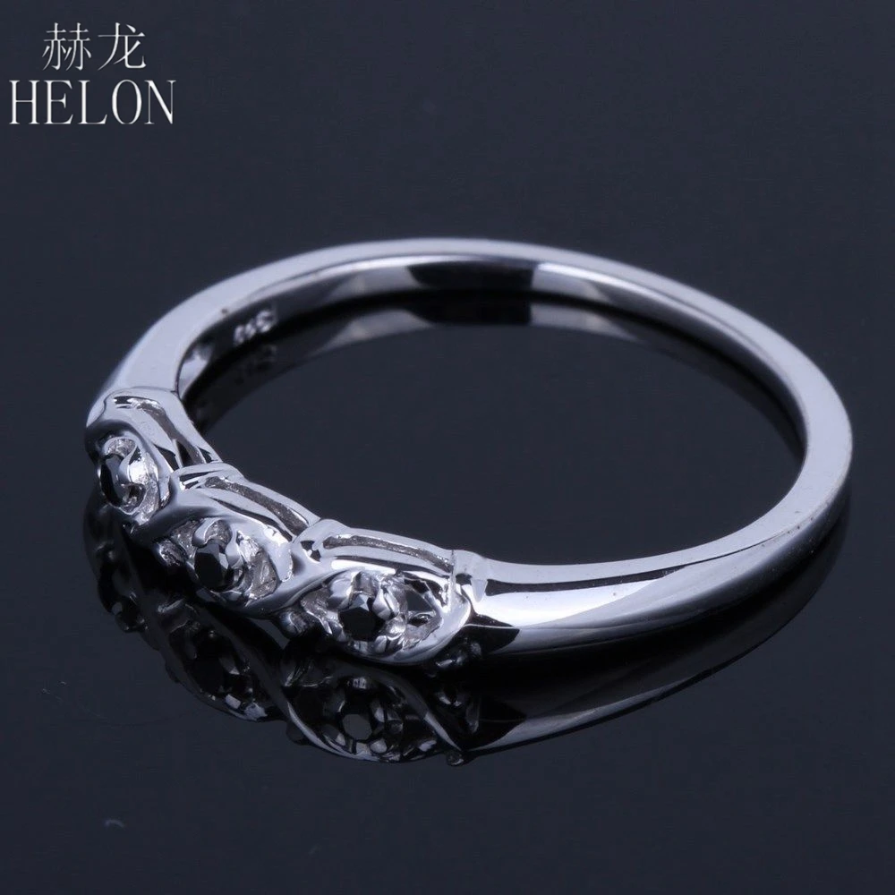 HELON Твердые 10 к белого золота круглый SI/H подлинный черный алмаз обручальное кольцо юбилей группа для женщин модные ювелирные изделия