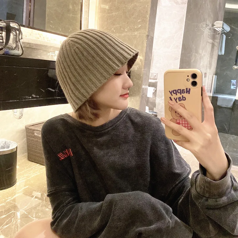 

Knitted wool Bucket hat pit strip all-match autumn and winter women's basin hat Korean fashion Fisherman hat
