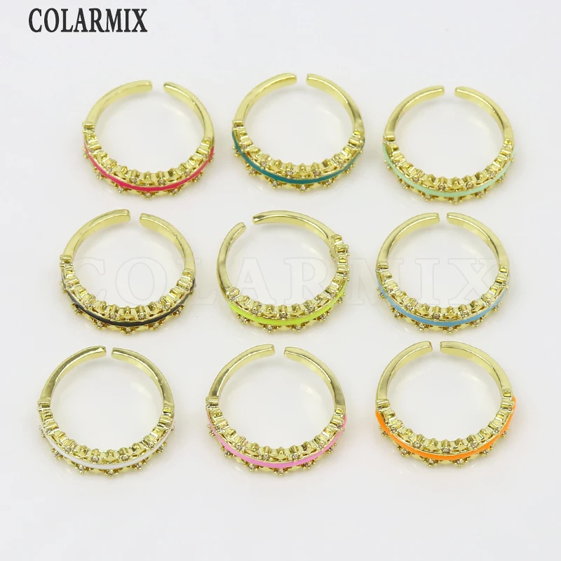 

6 Pcs Enamel Jewelry ring Pave Zircon Gold party ring Geometric Rings Mix color Jewelry rings 52056