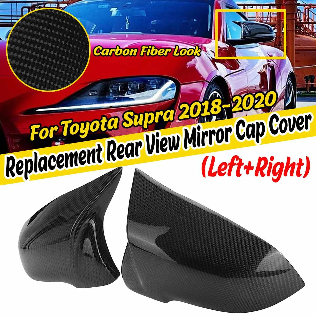 

2x Real Carbon Fiber/ABS Car Side Mirror Cap Cover Replacement For Toyota For Supras 2018-2020 Rearview Mirror Cover Caps Trim