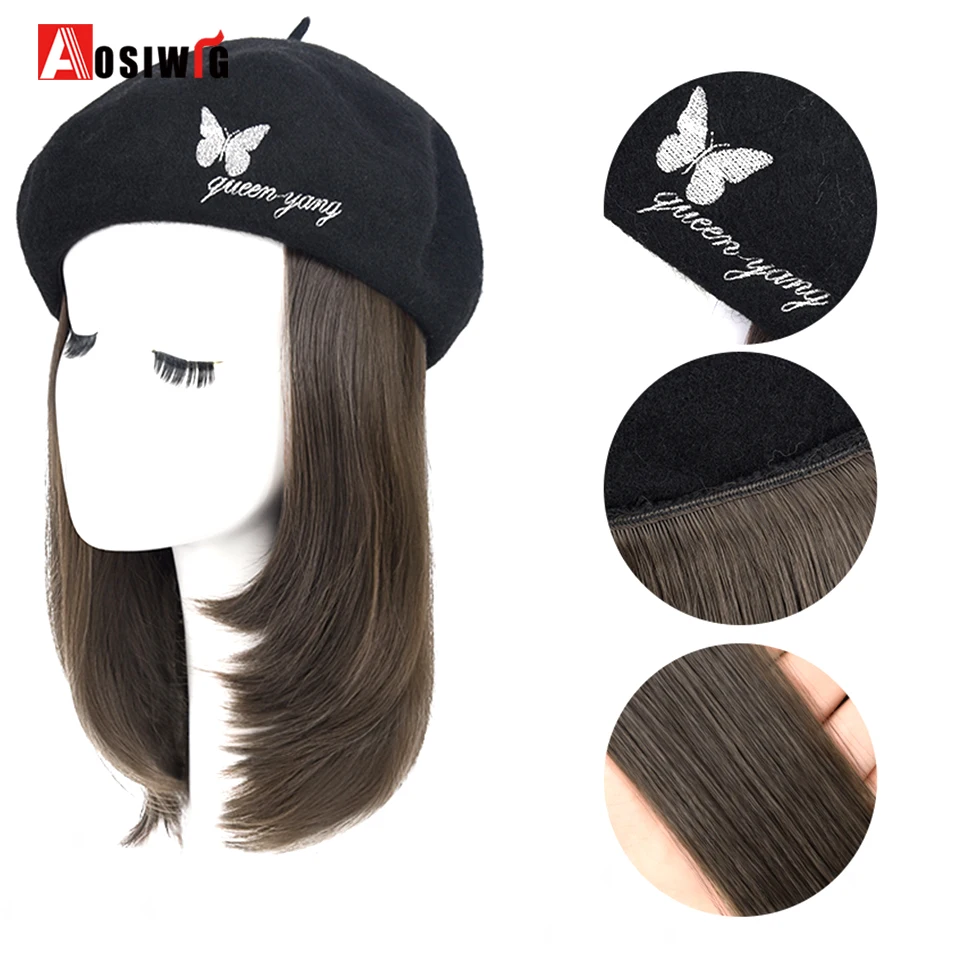AOSIWIG Synthetic Ponytail Hat Wig Hair Extension Water Wavy Curly Sun Protection and Invisible Seamless Connection |