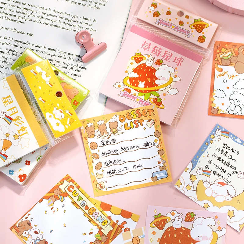 

50 pcs/lot Cute strawberry rabbit bear Memo Pad Message Notes Decorative kawaii Notepad Note Memo Stationery Office Supplies