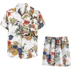 Комплект Гавайский мужской, рубашка с коротким рукавом, на пуговицах, пляжные шорты с цветочным принтом, Повседневная летняя уличная одежда, комплект из 2 предметов