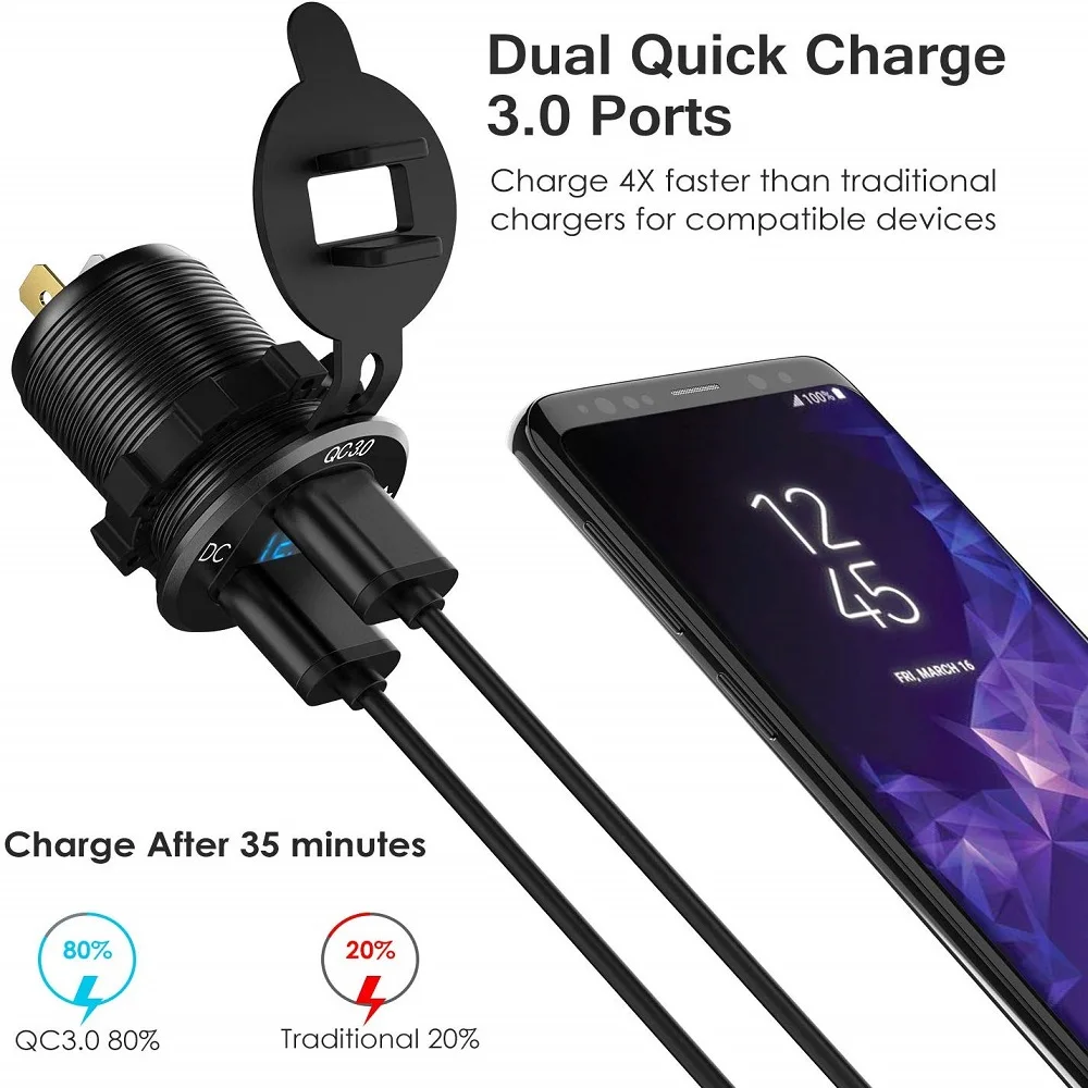 12 В/24 В быстрое зарядное устройство 3 0 QC3.0 Водонепроницаемый двойной USB вольтметр