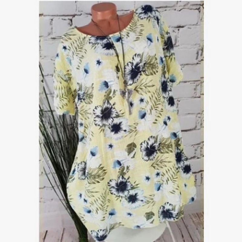 

2020 new summer ladies fashion casual street walk round neck printed short sleeve women dress plus size S-5XL