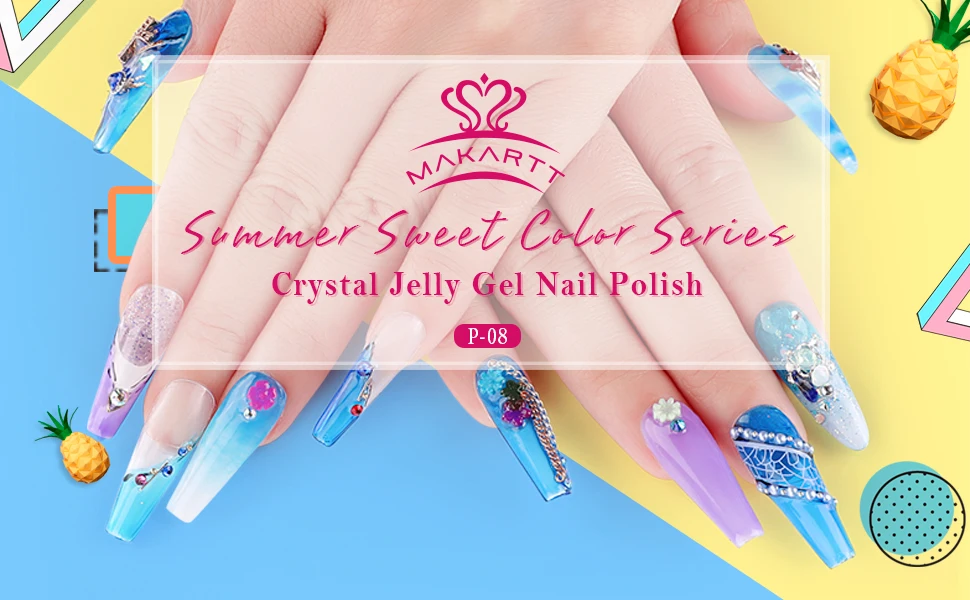 Makartt Гель-лак Crystal Rainbow Jelly набор для ногтей 6 шт. Блестящий стойкий замачивающийся УФ светодиодный Гель-лак для отверждения цветной гель