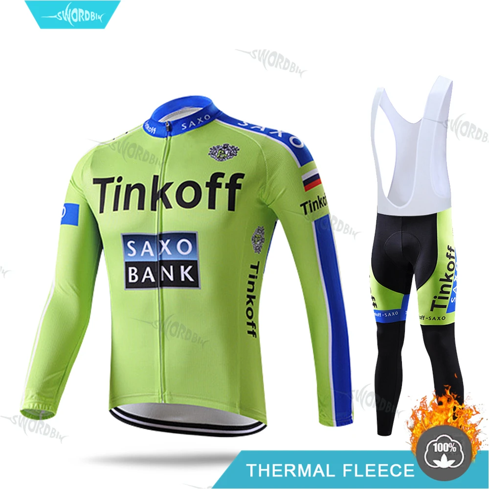 Велоспорт одежда для мужчин Pro Team Велоспорт трикотажный комплект Tinkoff Мужская зимняя одежда флуоресцентный цвет Тепловая флисовая одежда комплект с длинными рукавами MTB Uninform