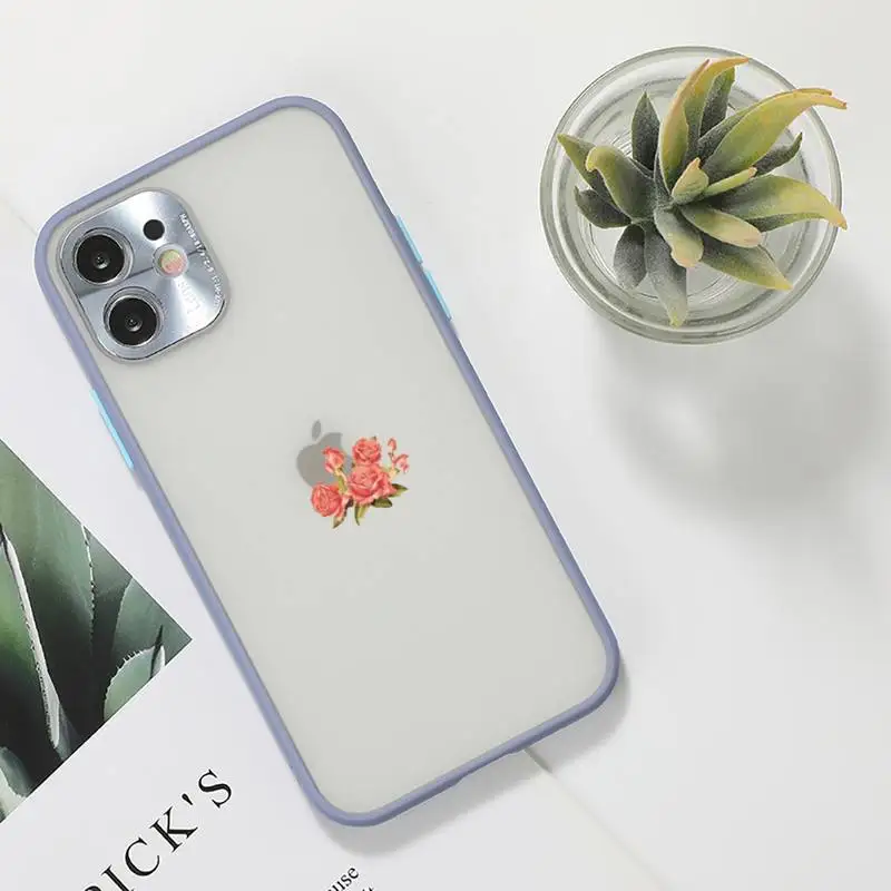 

Great Aesthetic Flower art Phone Case For iPhone 12 11 Mini Pro XR XS Max 7 8 Plus X Matte transparent Gray Back Cover